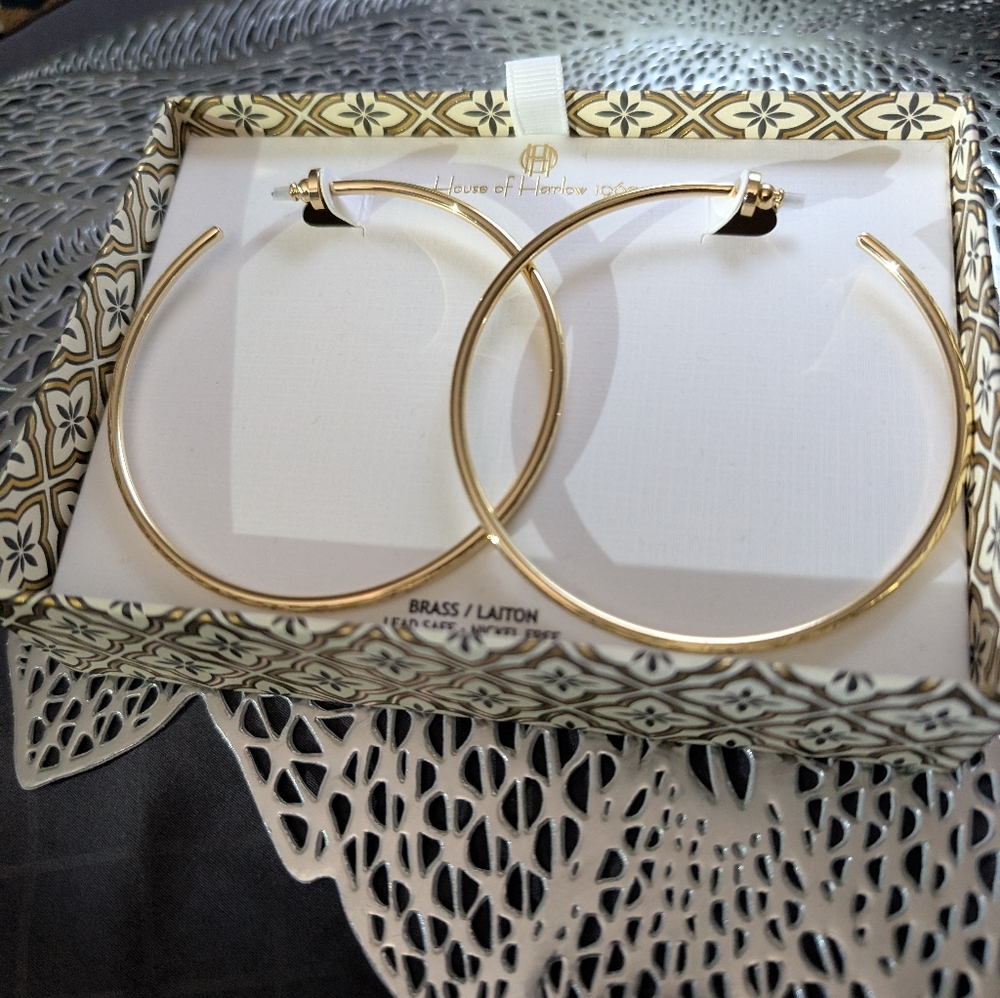 House of Harlow 1960 Brass Hoop Earrings